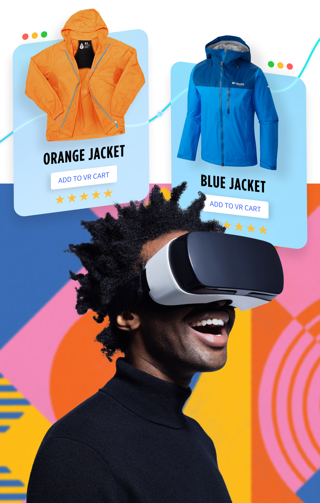 Collage Product Jacket Person Vr Headset Shopping Metaverse Columbia
