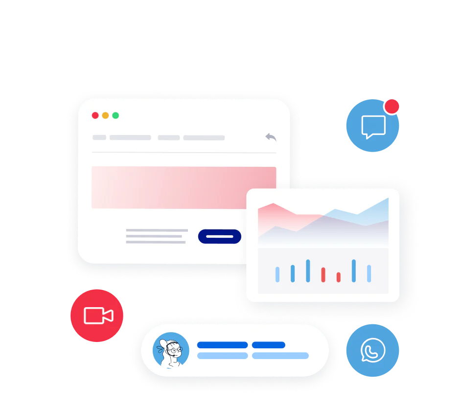 Illustration showing screens with user engagement across multiple communication channels.