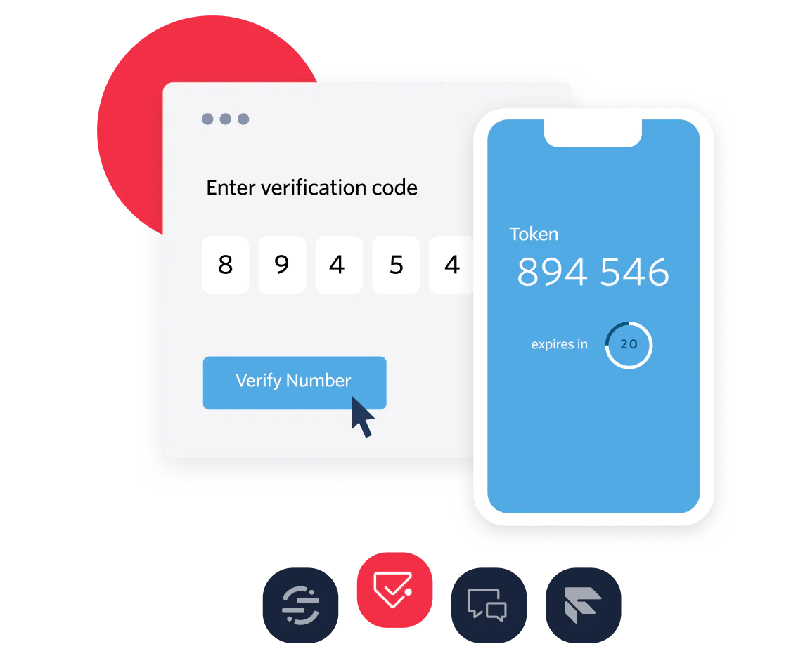 Illustration showing how a business can use Verify to authenticate a user’s identity as an account security measure. 